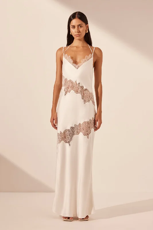 STRATUS LACE PANELLED MAXI DRESS - IVORY Tunics Sophisticated sleek