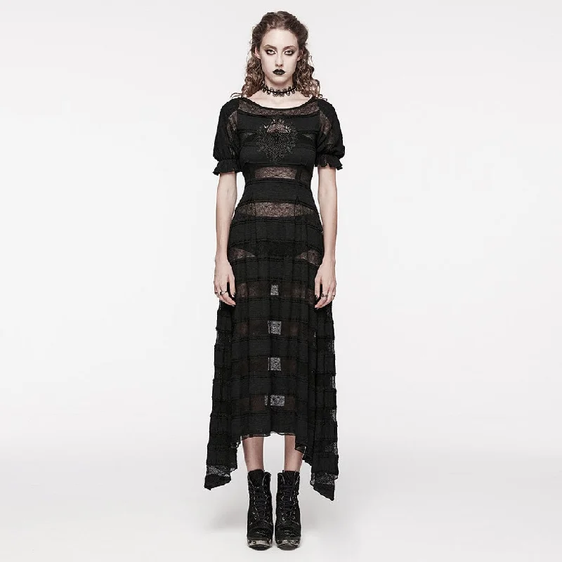 Women's Gothic Irregular Puff Sleeved Lace Dress Tunics Practical durable