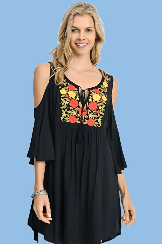 Jodifl Embroidered Tunic Dress - Black