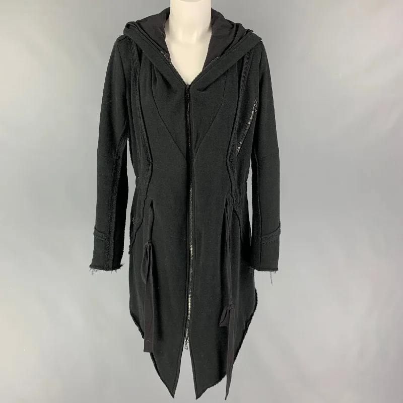 MISOMBER NUAN Size 0 Black Cotton Blend Zip Up Snaps Coat