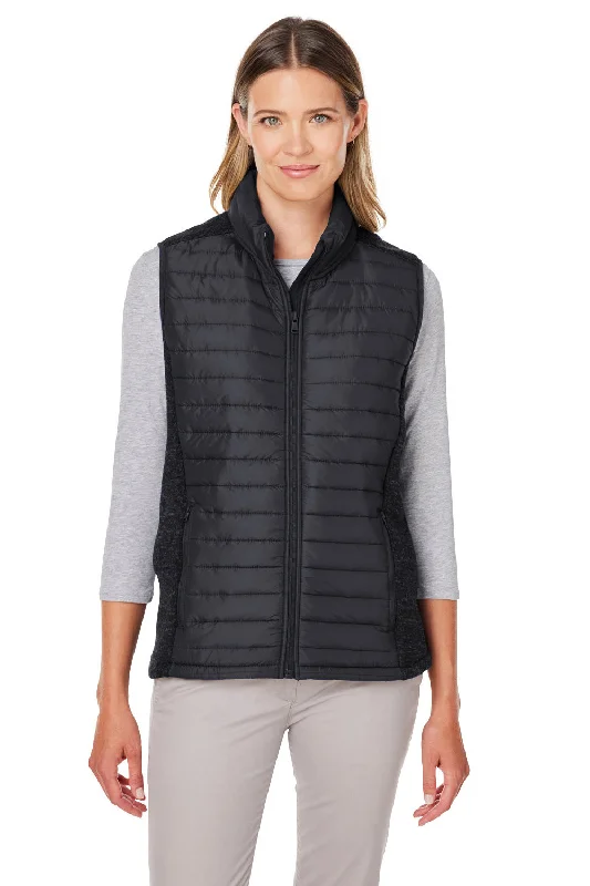 Nautica Womens Harbor Water Resistant Full Zip Puffer Vest - Black/Heather Black