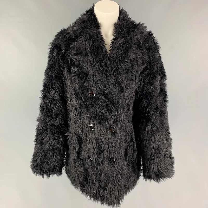 THE KOOPLES Size S Black Modacrylic Blend Textured Faux Fur Double Breasted Coat