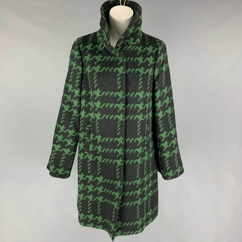 TRINA TURK Size 4 Black Green Wool Nylon Houndstooth Snaps Coat