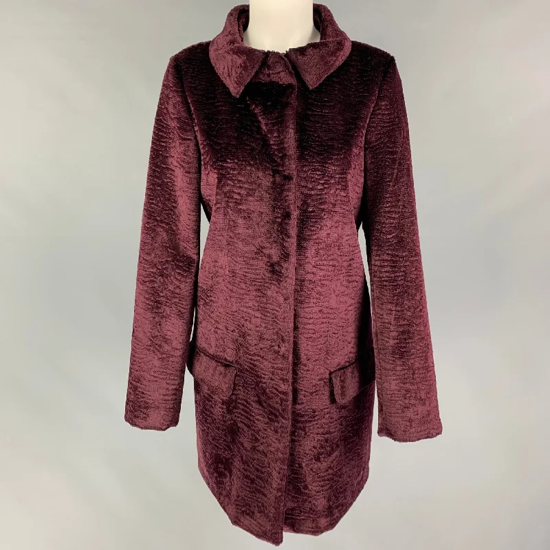 TWIN-SET Size M Burgundy Viscose Blend Single Breasted Coat