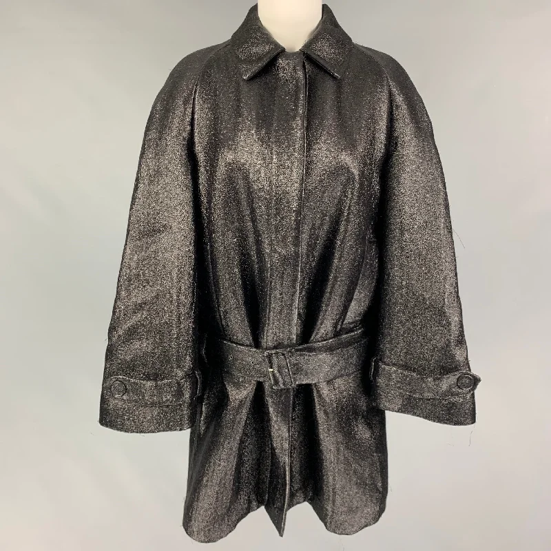 VIKTOR & ROLF Size 4 Black Mohair Blend Metallic Belted Oversized Coat