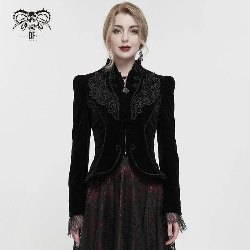 Women's Gothic Stand Collar Floral Embroidered Jacket