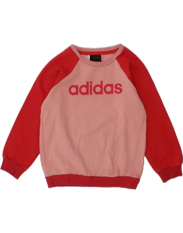 ADIDAS Girls Graphic Sweatshirt Jumper 3-4 Years Pink Colourblock Cotton