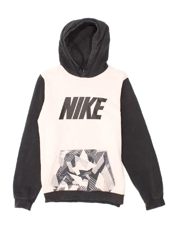 NIKE Mens Graphic Hoodie Jumper Small White Cotton