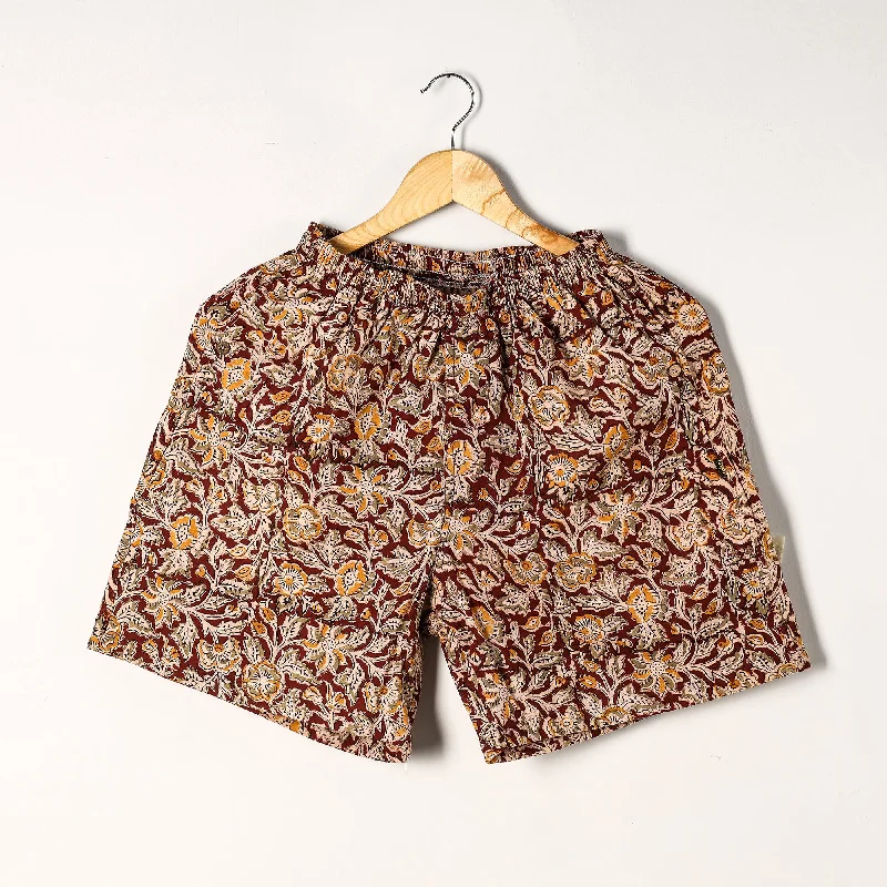 Maroon - Kalamkari Block Printed Cotton Unisex Boxer/Shorts