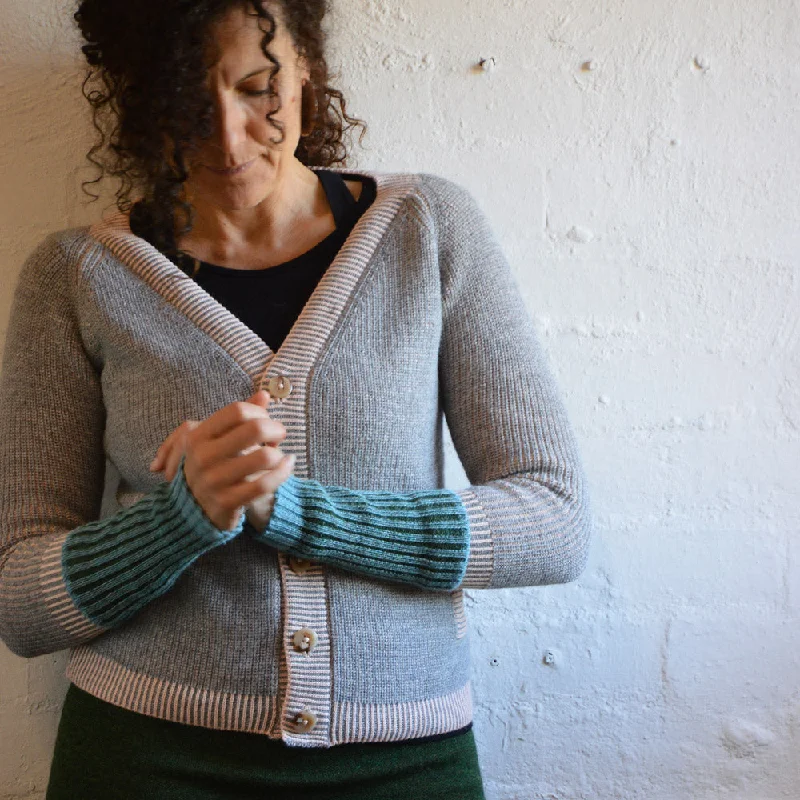 Brioche Cardigan - Alpaca/Cotton - Grey/Peach (9-12y+ Women 8-10) *Last One!