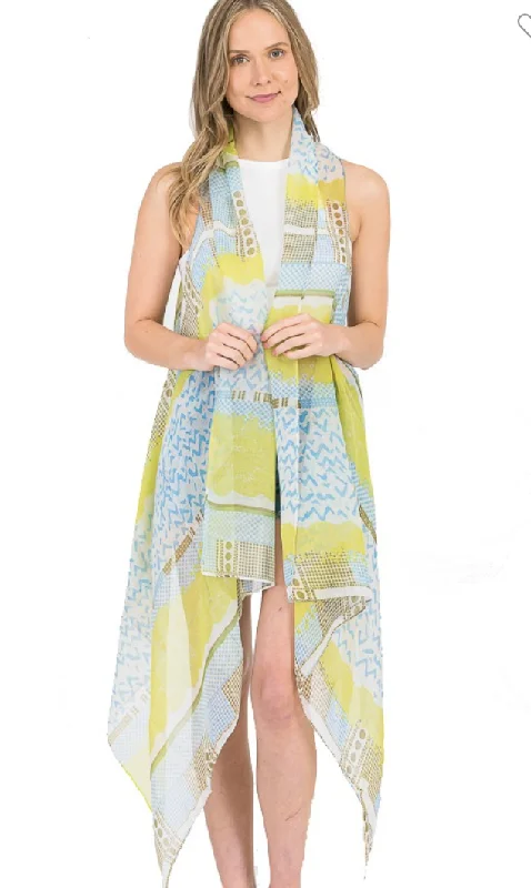 Mosaic Multi Print Sleeveless Kimono Vest - 2 Colors