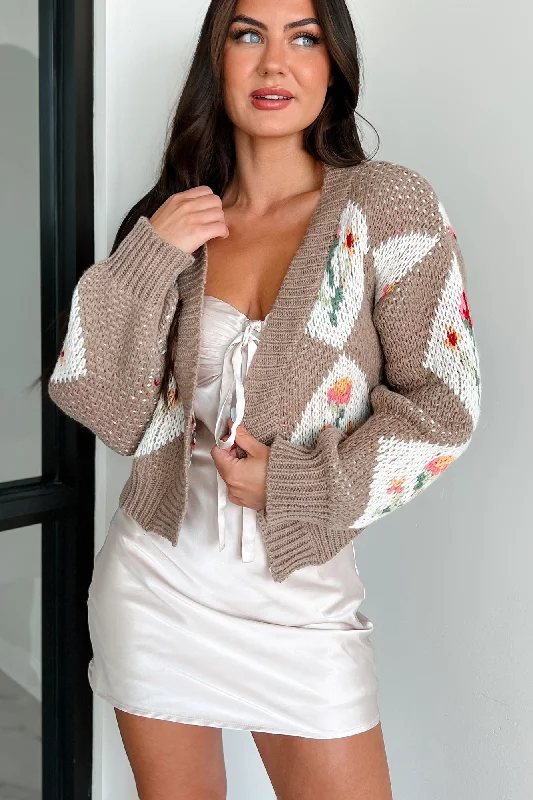 Retro Blooms Vintage Floral Short Cardigan (Tan)