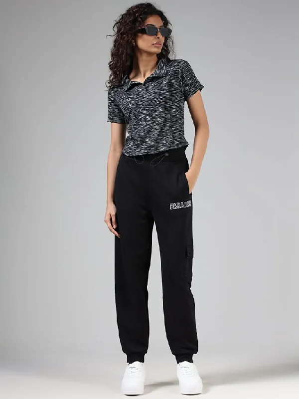 Studiofit Solid Black Printed Joggers