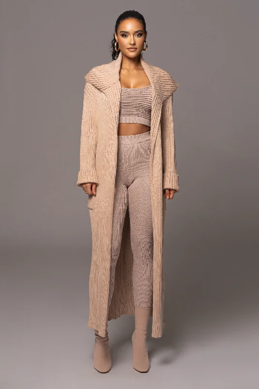 Tan Carmela Rib Knit Cardigan